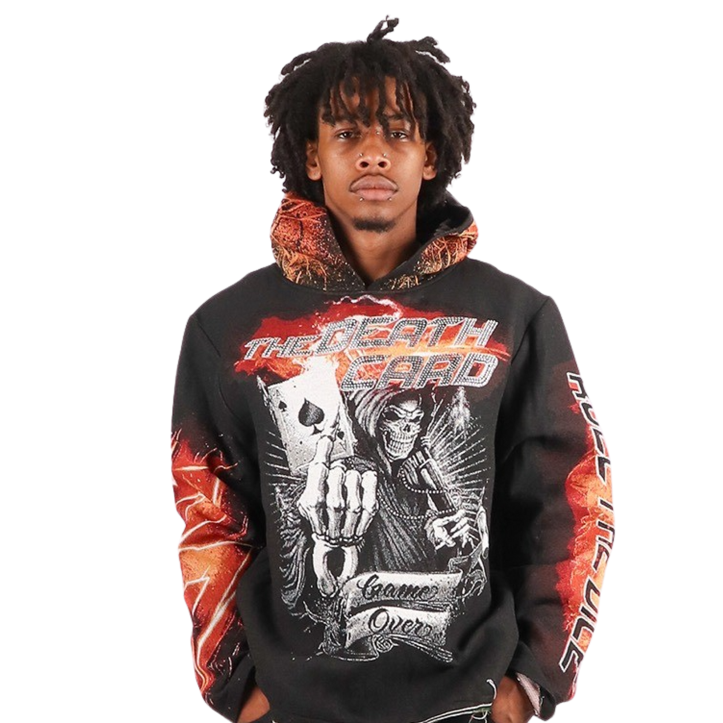 "Death Card" Tapestry Rhinestone Black Hoodie