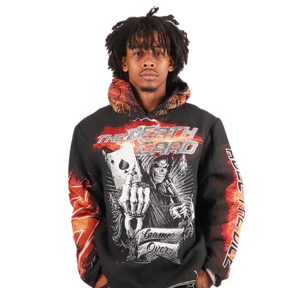 "Death Card" Tapestry Rhinestone Black Hoodie