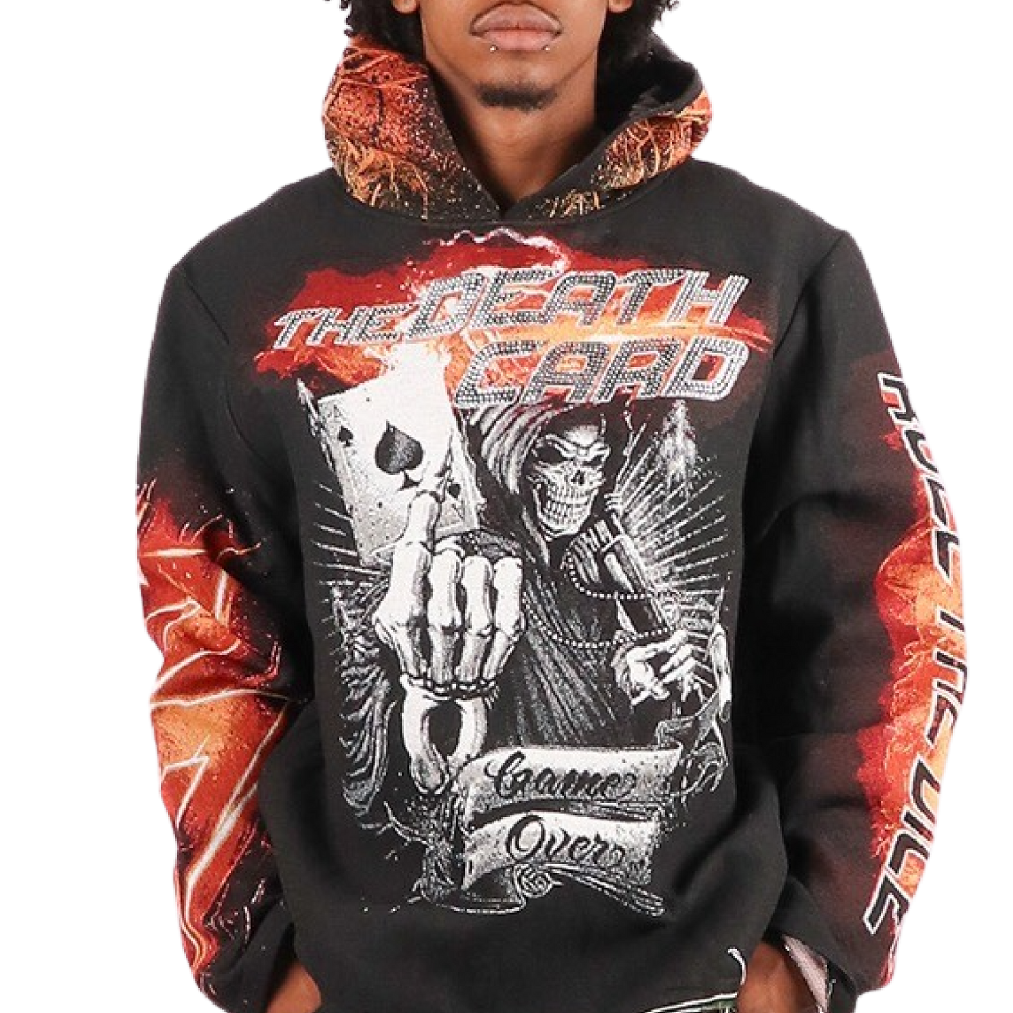 "Death Card" Tapestry Rhinestone Black Hoodie