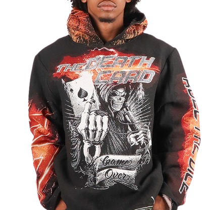 "Death Card" Tapestry Rhinestone Black Hoodie