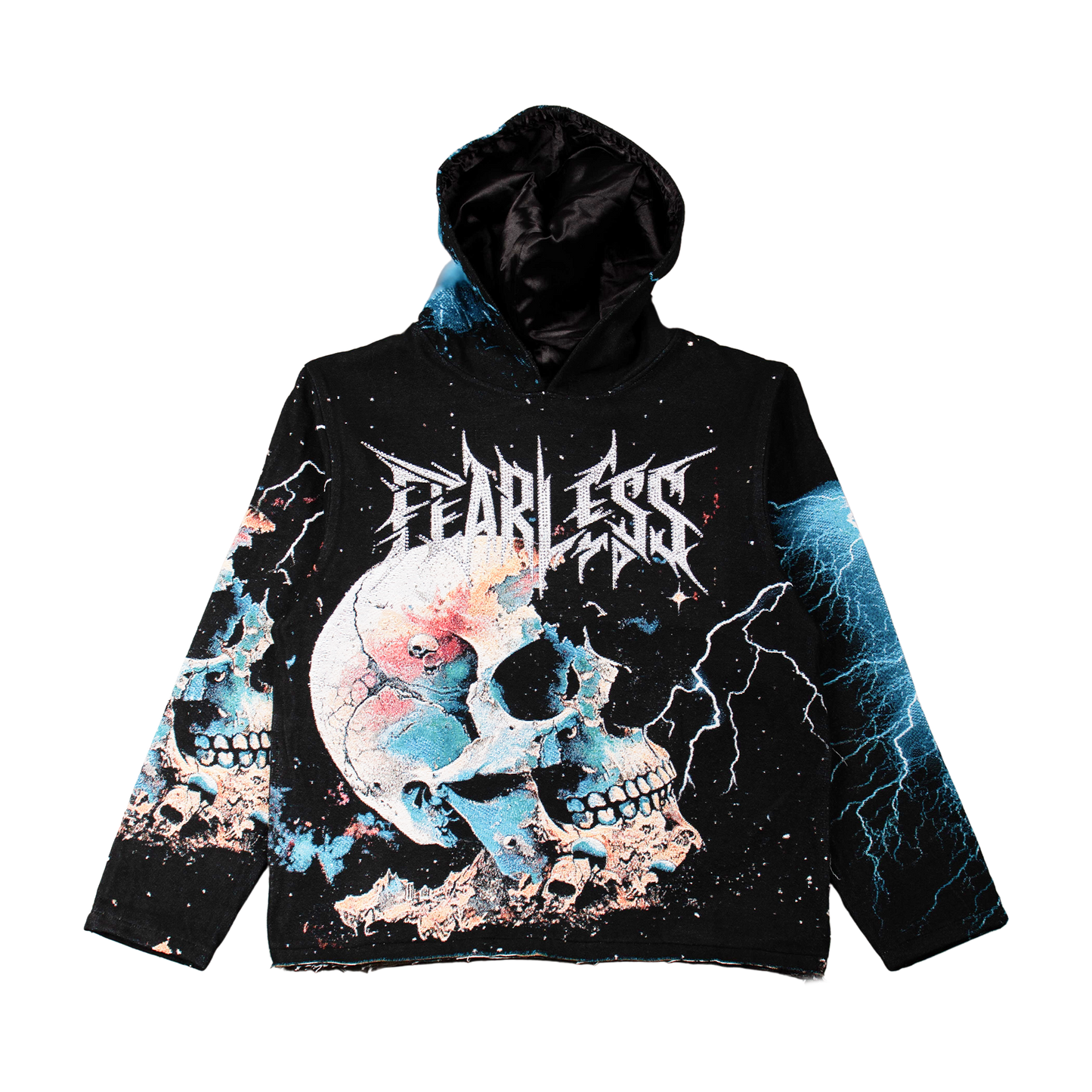 "Decayed" Tapestry Rhinestone Black Hoodie