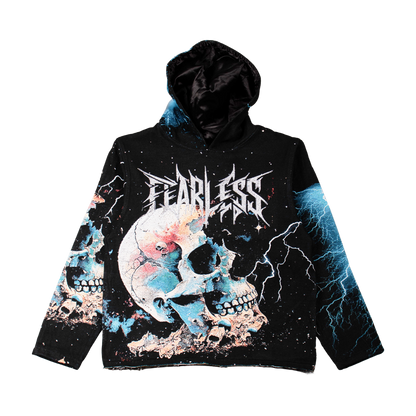 "Decayed" Tapestry Rhinestone Black Hoodie