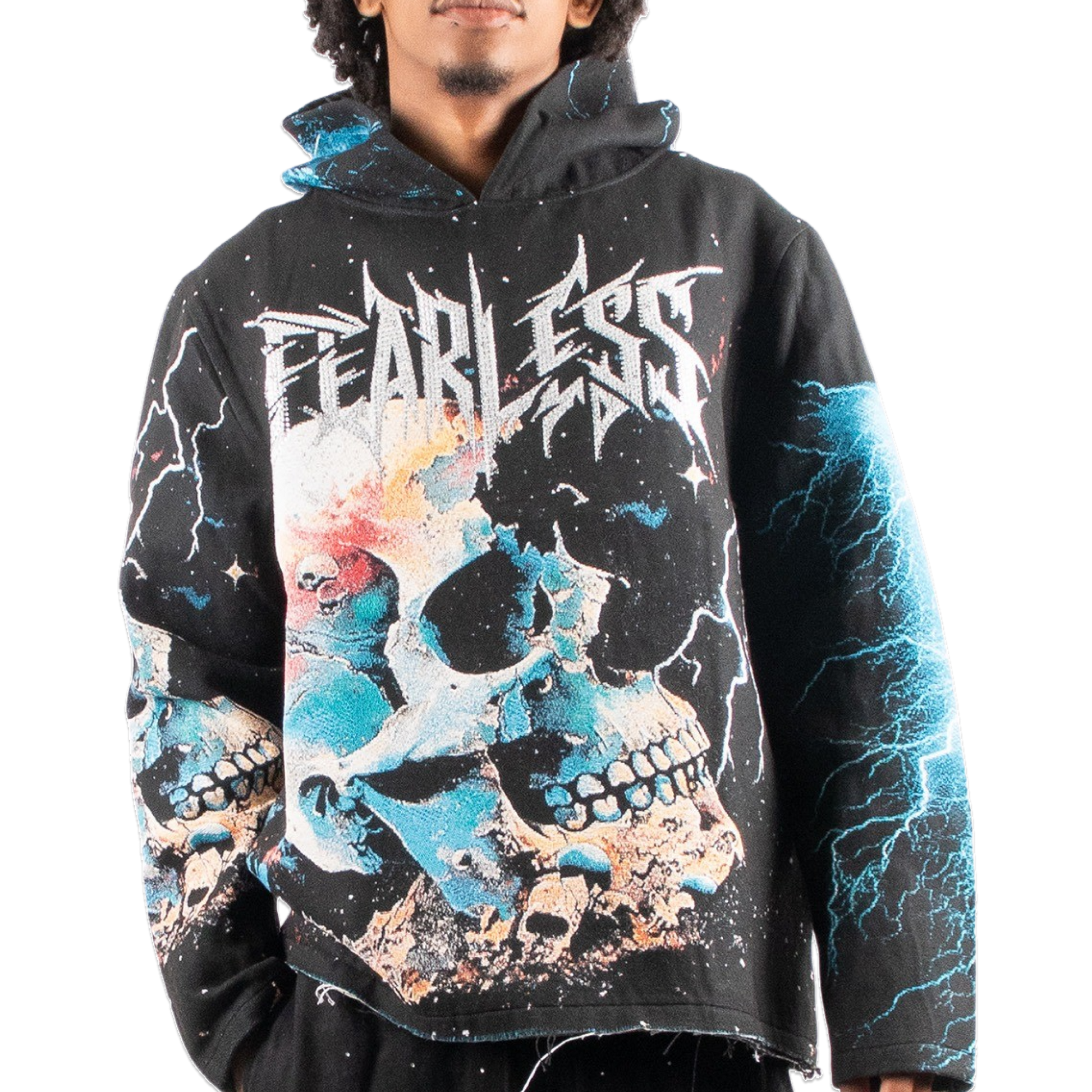 "Decayed" Tapestry Rhinestone Black Hoodie