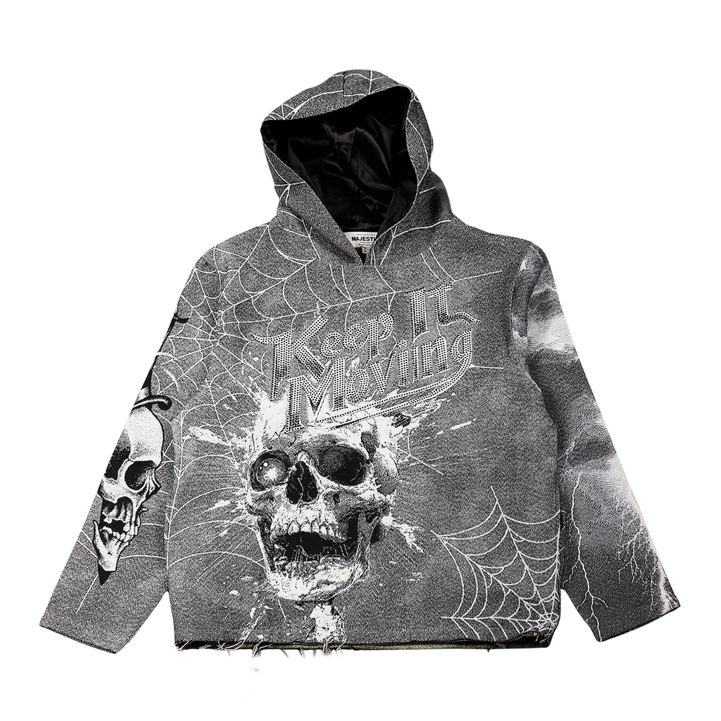 "Keep it moving" Tapestry Rhinestone Grey Hoodie