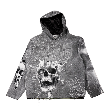 "Keep it moving" Tapestry Rhinestone Grey Hoodie