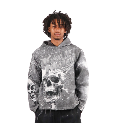 "Keep it moving" Tapestry Rhinestone Grey Hoodie