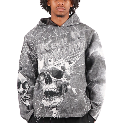 "Keep it moving" Tapestry Rhinestone Grey Hoodie