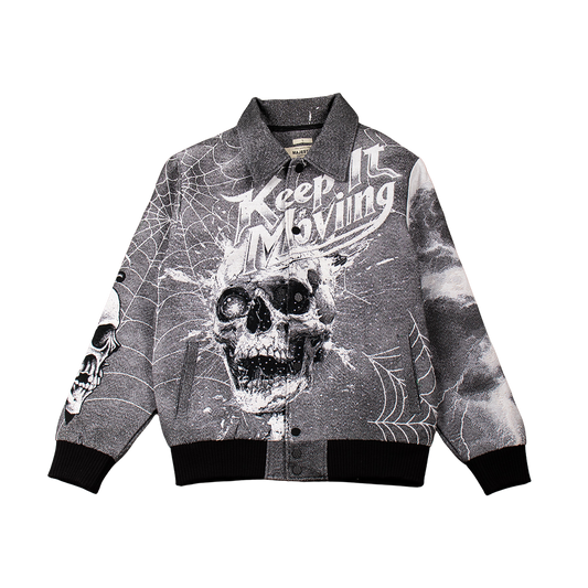 "Keep it Moving" Tapestry Rhinestone Grey jacket