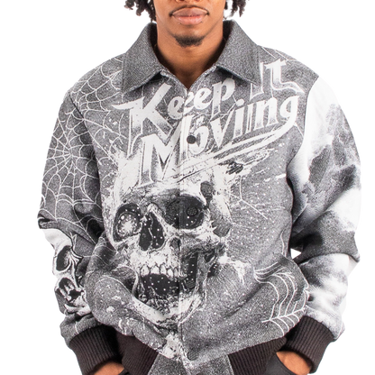 "Keep it Moving" Tapestry Rhinestone Grey jacket