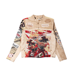 "Motorsport" Tapestry and Leather Beige Jacket