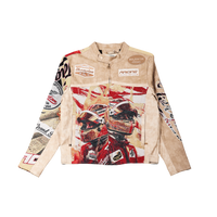 "Motorsport" Tapestry and Leather Beige Jacket