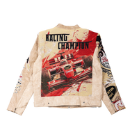 "Motorsport" Tapestry and Leather Beige Jacket