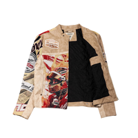 "Motorsport" Tapestry and Leather Beige Jacket