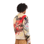 "Motorsport" Tapestry and Leather Beige Jacket