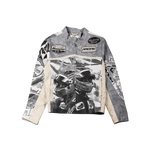 "Motorsport" Tapestry and leather Rhinestone Grey Jacket