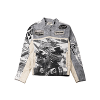 "Motorsport" Tapestry and leather Rhinestone Grey Jacket