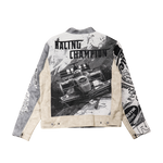 "Motorsport" Tapestry and leather Rhinestone Grey Jacket