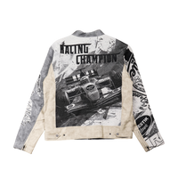 "Motorsport" Tapestry and leather Rhinestone Grey Jacket