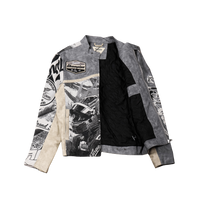 "Motorsport" Tapestry and leather Rhinestone Grey Jacket