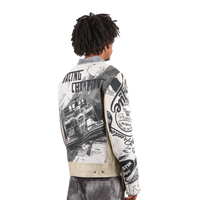 "Motorsport" Tapestry and leather Rhinestone Grey Jacket