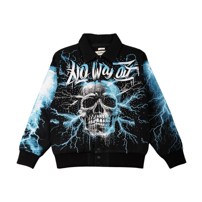 "No Way Out" Tapestry and Leather Rhinestone Black Jacket