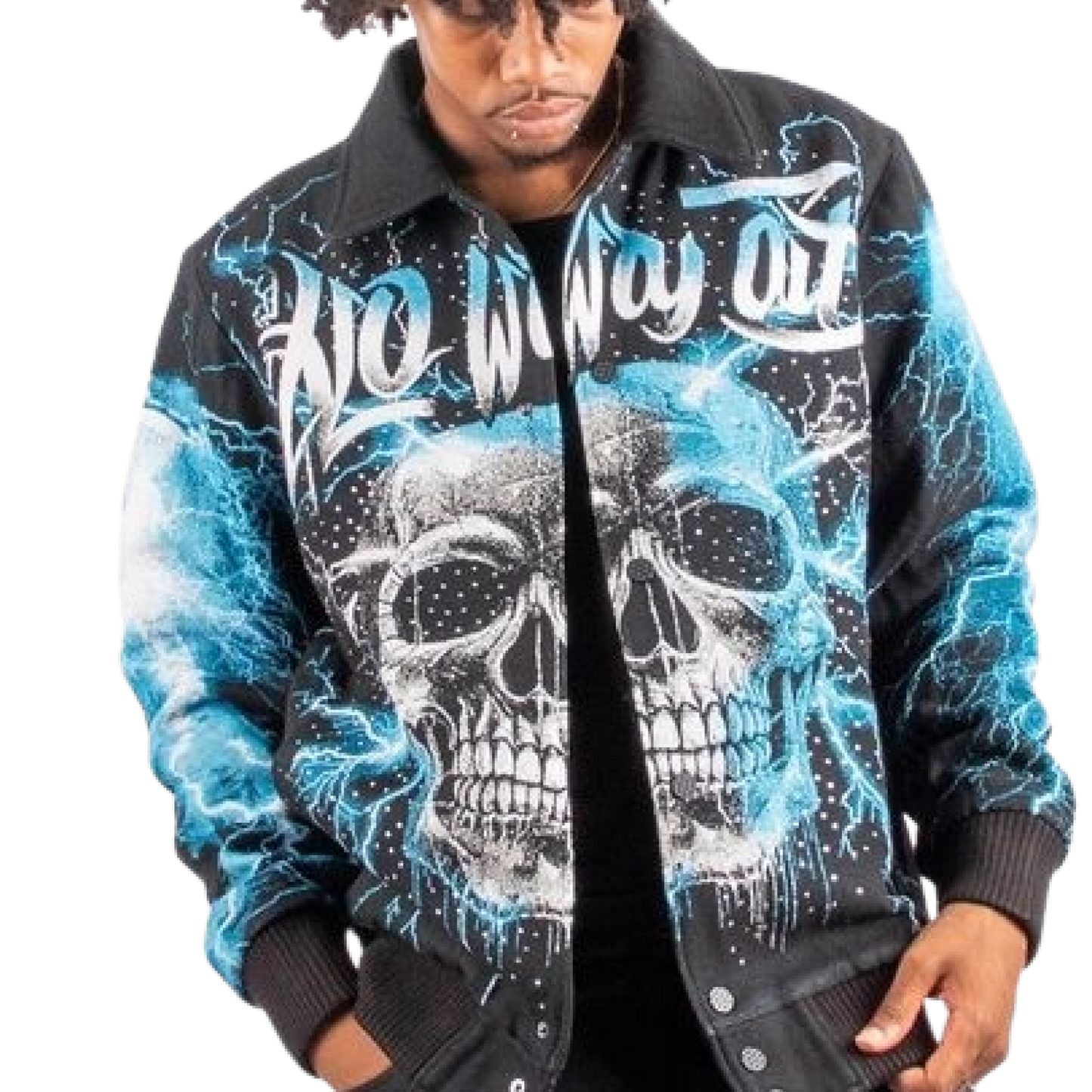 "No Way Out" Tapestry and Leather Rhinestone Black Jacket