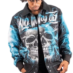 "No Way Out" Tapestry and Leather Rhinestone Black Jacket