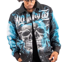 "No Way Out" Tapestry and Leather Rhinestone Black Jacket