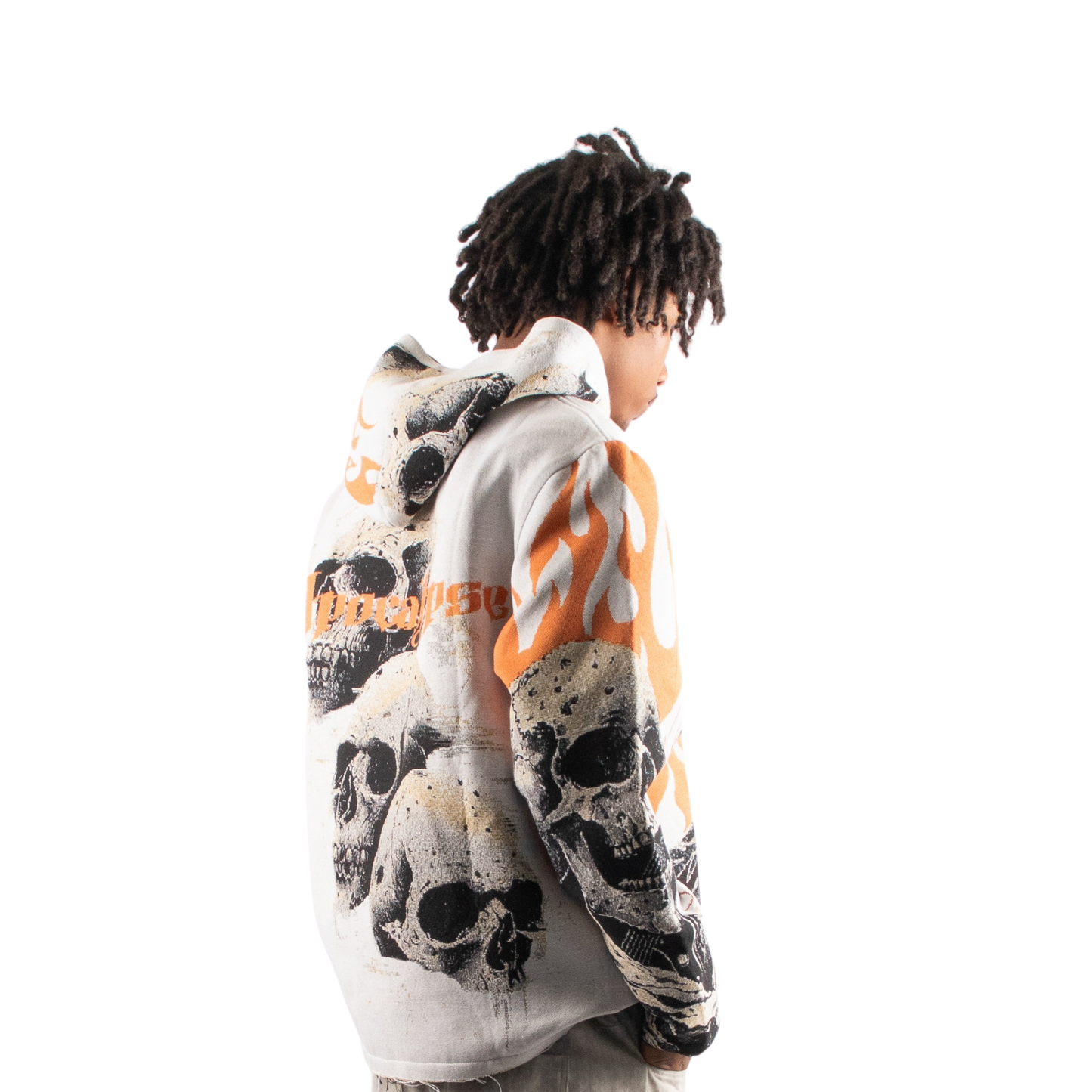 "Rock_life" Tapestry Rhinestone Beige Hoodie