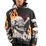 "Rock Life" Tapestry Rhinestone Black Hoodie