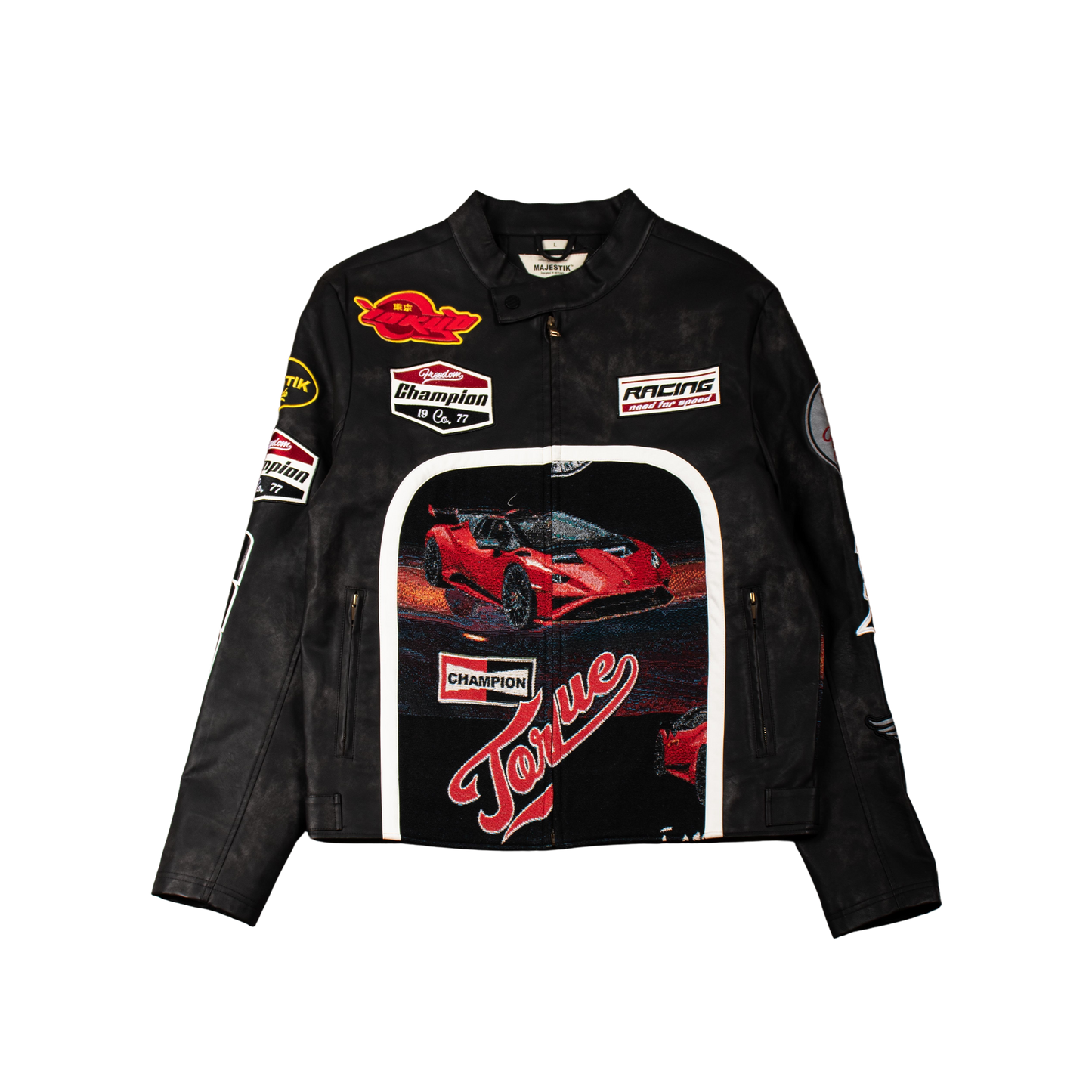 "Torque" Black Tapestry and Leather Black Racing Jacket