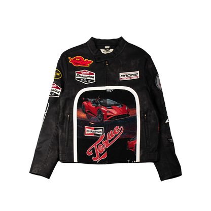 "Torque" Black Tapestry and Leather Black Racing Jacket