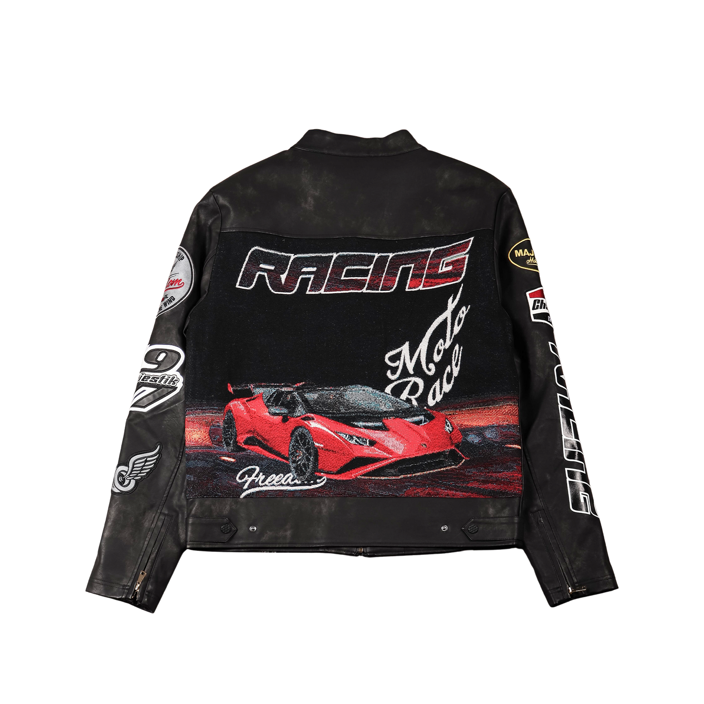 "Torque" Black Tapestry and Leather Black Racing Jacket