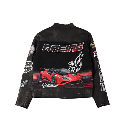 "Torque" Black Tapestry and Leather Black Racing Jacket